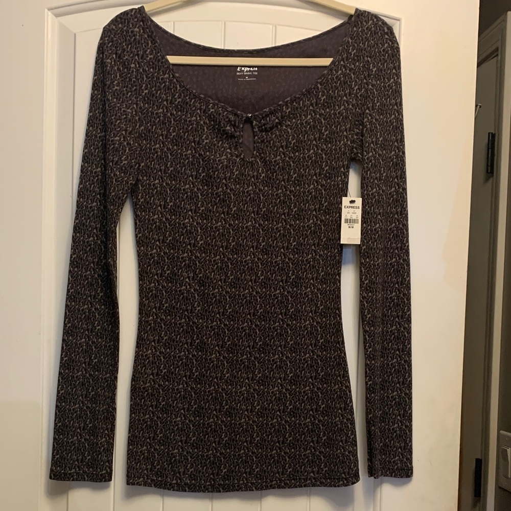 Express Women's Black Long Sleeve Leopard “ Sexy Tee” by Express